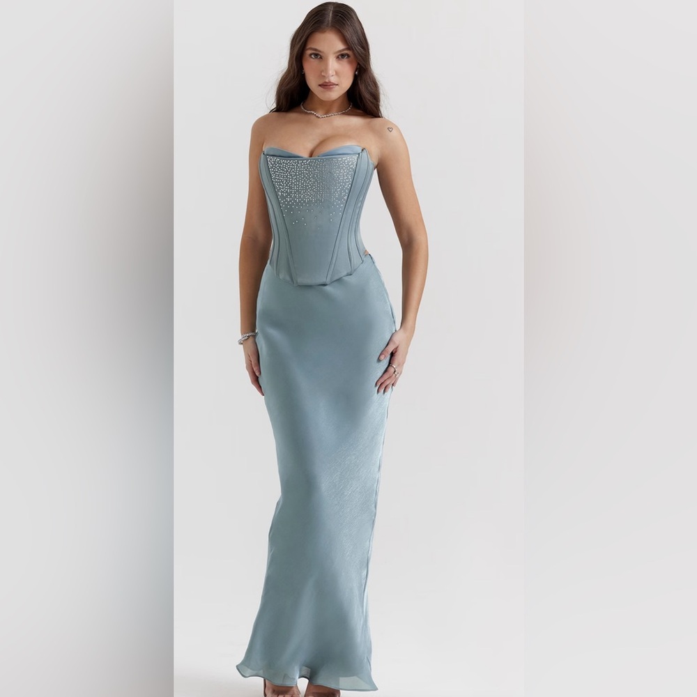 NWT House Of CB AMADI Add To Wishlist COOL BLUE FLOOR LENGTH MAXI SKIRT Sz S